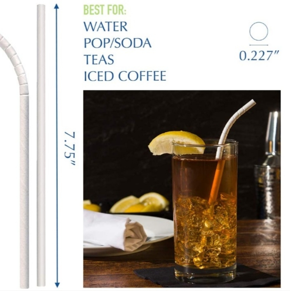 ❤️NEW!❤️Aardvark Jumbo 7.75" white Eco-flex unwrapped paper straws *600/bx